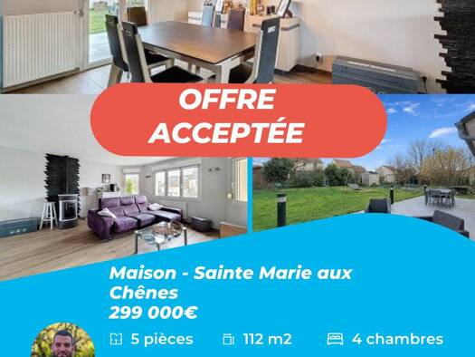 Maison à vendre 299 000 € 5 pièces 4 chambres 112 m² 650 m² de terrain Sainte-Marie-aux-Chênes 57255