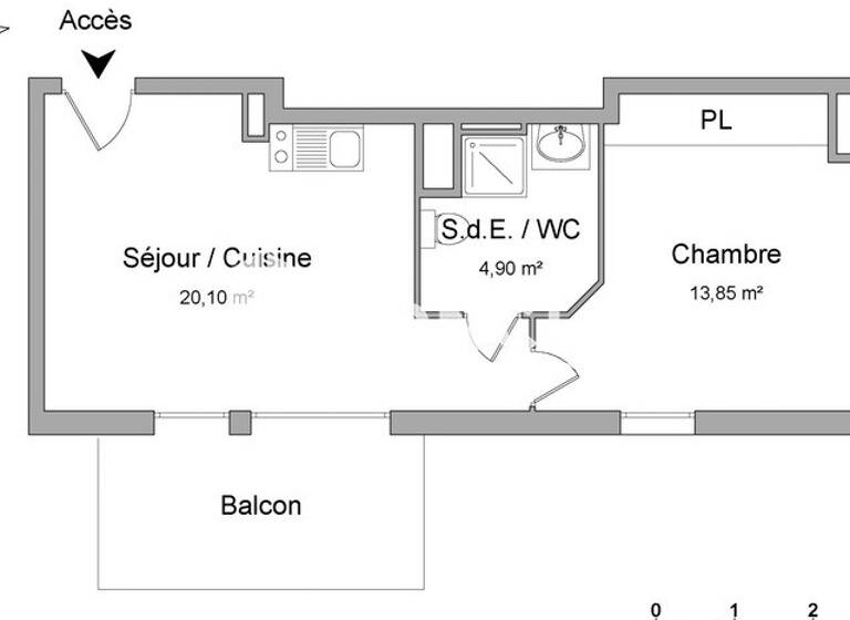 Appartement à louer 600 € 2 pièces 1<br/>chambre 38,9 m²<br/>superficie 1er<br/>étage Bief du Moulin Longvic 21600