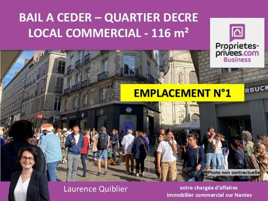Local commercial avec bail commercial 3 993 € 116 m² de surface de vente divisible Graslin-Commerce Nantes 44000