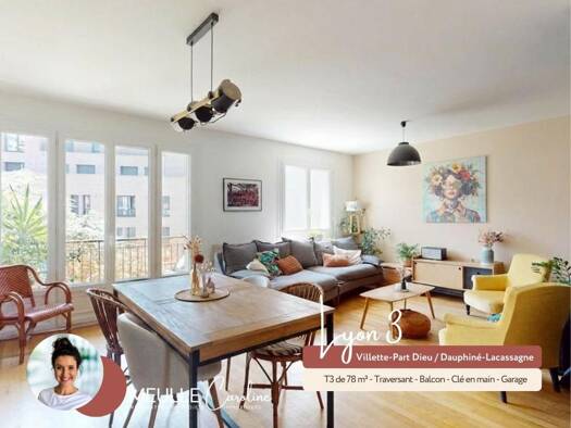 Appartement à vendre 335 000 € 3 pièces 2 chambres 77,6 m² Étage 4/6 La Villette Lyon 3ème arrondissement 69003