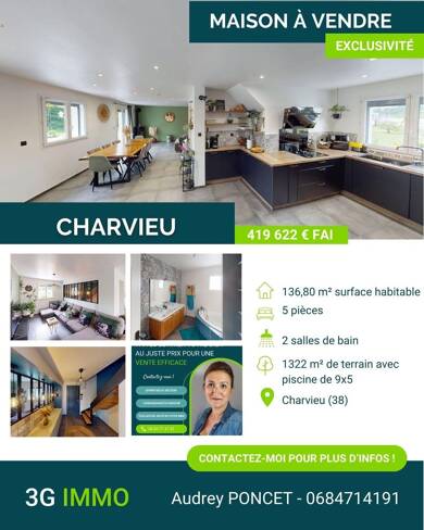 Maison à vendre 419 622 € 6 pièces 5 chambres 136,8 m² 1 378 m² de terrain Proche Couronne Charvieu-Chavagneux 38230