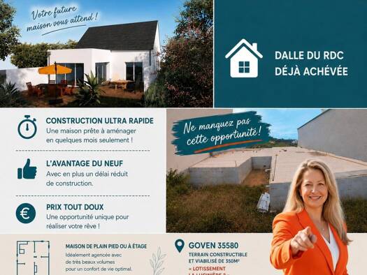 Terrain constructible viabilisé à vendre 61 000 € 350 m² de terrain Goven 35580
