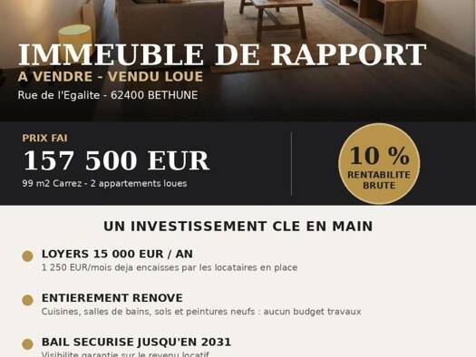 Immeuble à vendre 157 500 € 99 m² Catorite-Mont Sorel-Rabat Béthune 62400