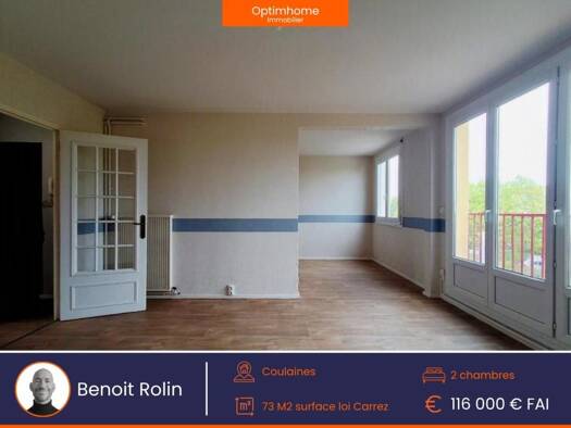 Appartement à vendre 116 000 € 4 pièces 2 chambres 73 m² Étage 3/4 Centre-Closerie Coulaines 72190