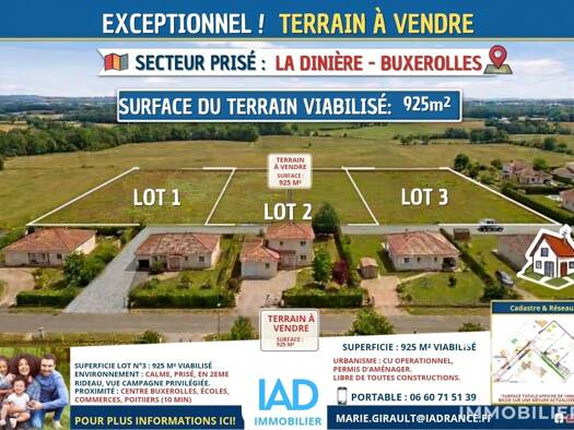 Terrain constructible viabilisé à vendre 161 000 € 925 m² de terrain Nord Buxerolles 86180