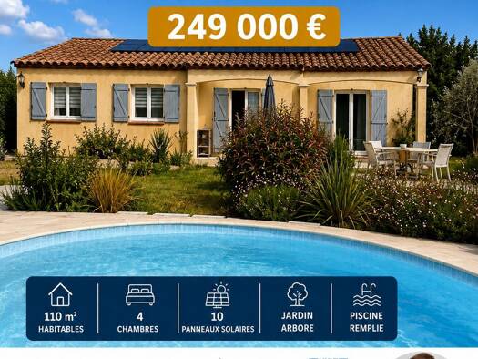 Maison de plain-pied à vendre 249 000 € 5 pièces 4 chambres 110 m² 816 m² de terrain Conilhac-Corbières 11200
