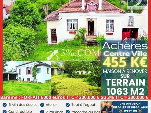 Terrain constructible à vendre 455 000 € 1 063 m² de terrain Centre Ville Achères 78260