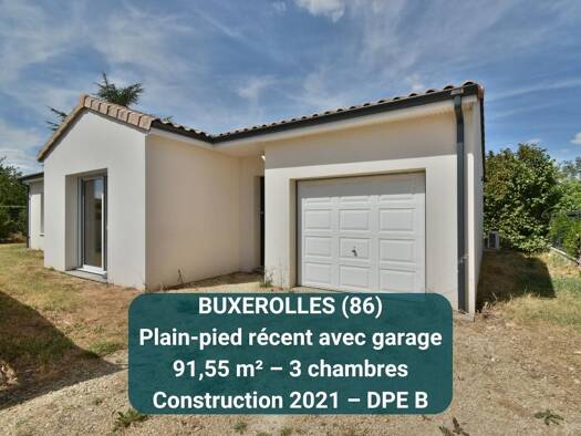 Maison de plain-pied à vendre 207 972 € 1 pièce 1 chambre 91,55 m² 538 m² de terrain Nord Buxerolles 86180