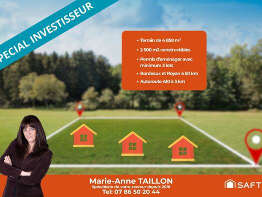 Terrain constructible à vendre 40 000 € 4 858 m² de terrain Saint-Aubin-de-Blaye 33820