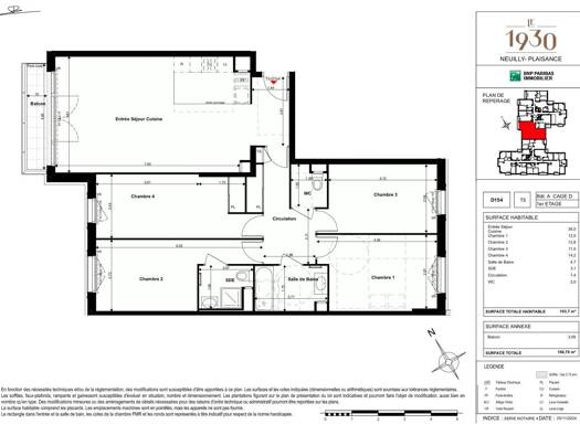 Appartement à louer 1 733 € 5 pièces 4 chambres 104 m² 1er étage Pre de l'Arche Neuilly-Plaisance 93360