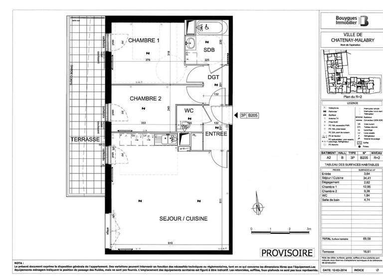 Appartement à louer 1 410 € 3 pièces 2<br/>chambres 69,6 m²<br/>superficie 1er<br/>étage Division Leclerc Châtenay-Malabry 92290